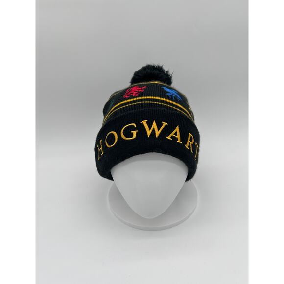 Harry Potter Hogwarts Houses Beanie Hat Cap Adult Mens Black Pom Acrylic - Picture 1 of 4